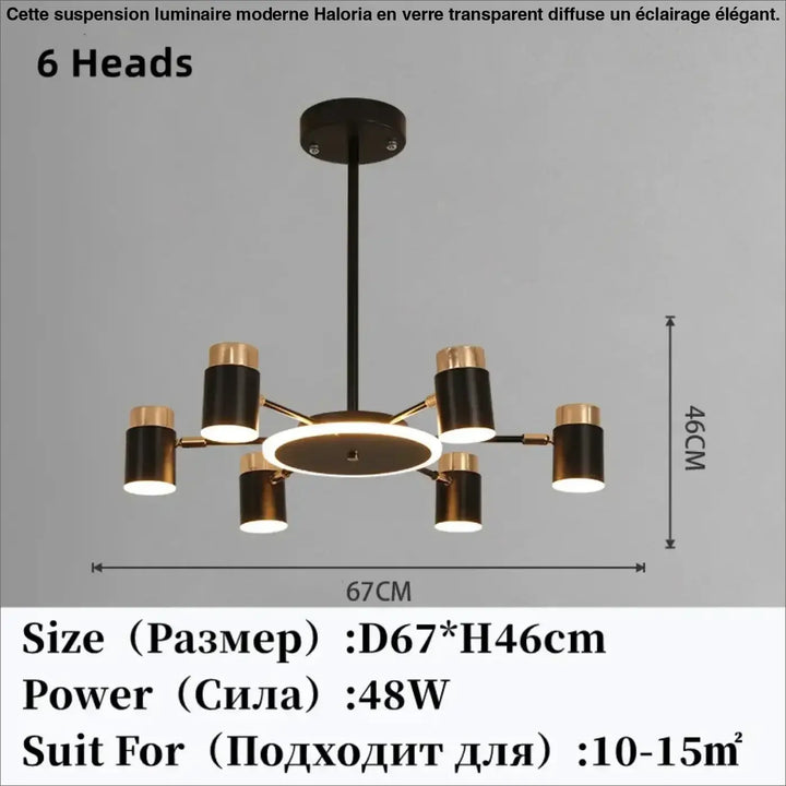 Suspension luminaire design élégant en métal noir et doré