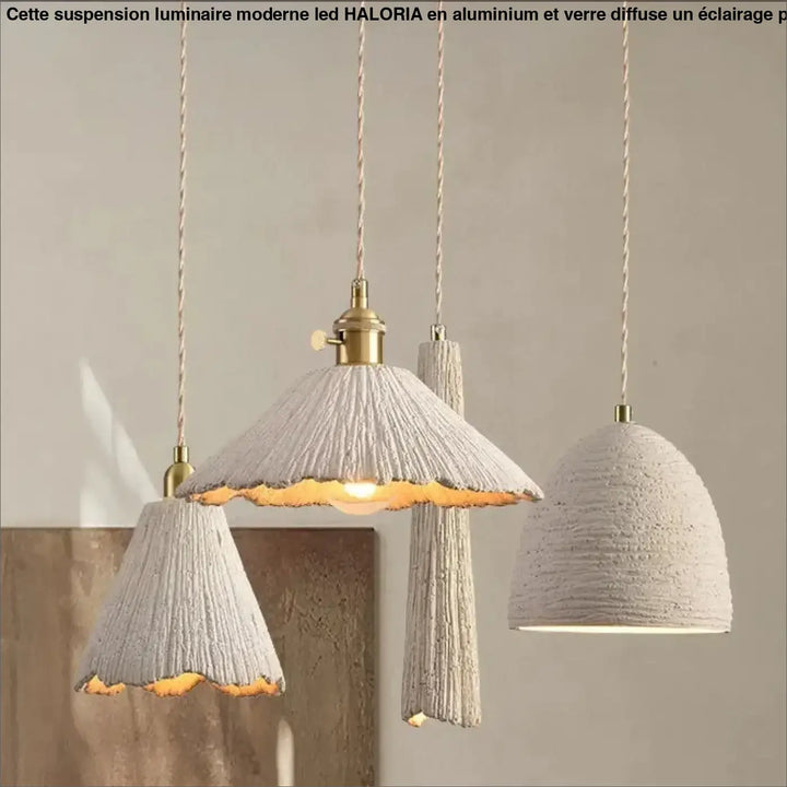 Suspension scandi chic ciment texturé et doré beige chic