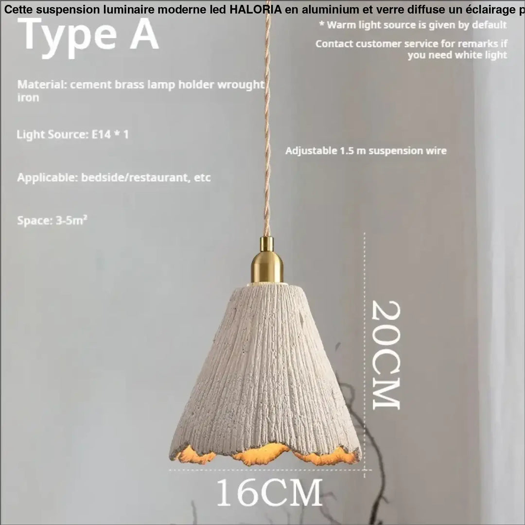 Suspension scandi chic ciment texturé et doré beige chic