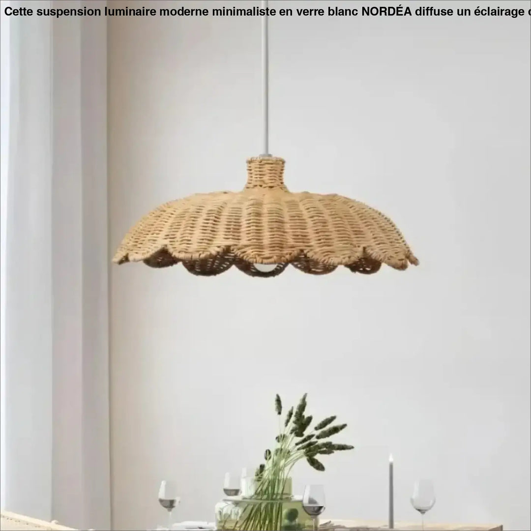 Suspension luminaire en rotin en forme de fleur style bohème
