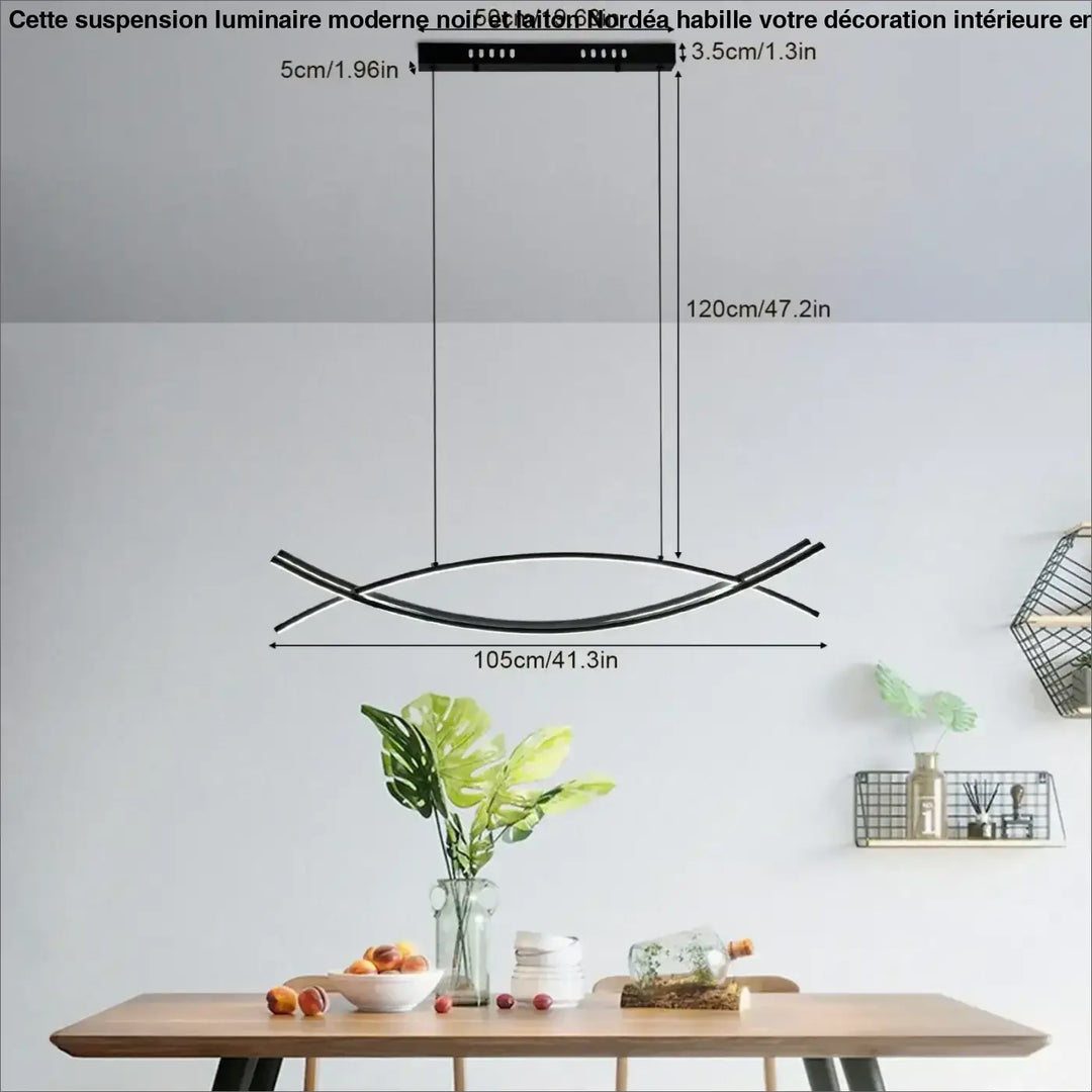 Suspension moderne led sculpturale noire style élégant