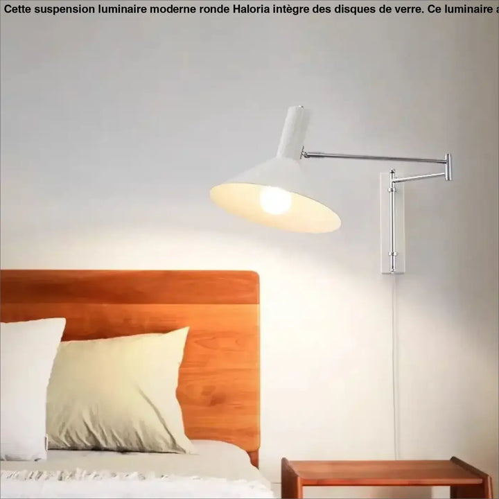 Luminaire moderne ronde blanc avec bras ajustable et abat-jour conique en verre pour suspension luminaire moderne haloria