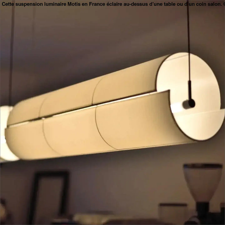 Suspension luminaire motis cylindrique moderne avec lumière blanche chaude diffuse idéale au-dessus d’une table ou d’un coin salon