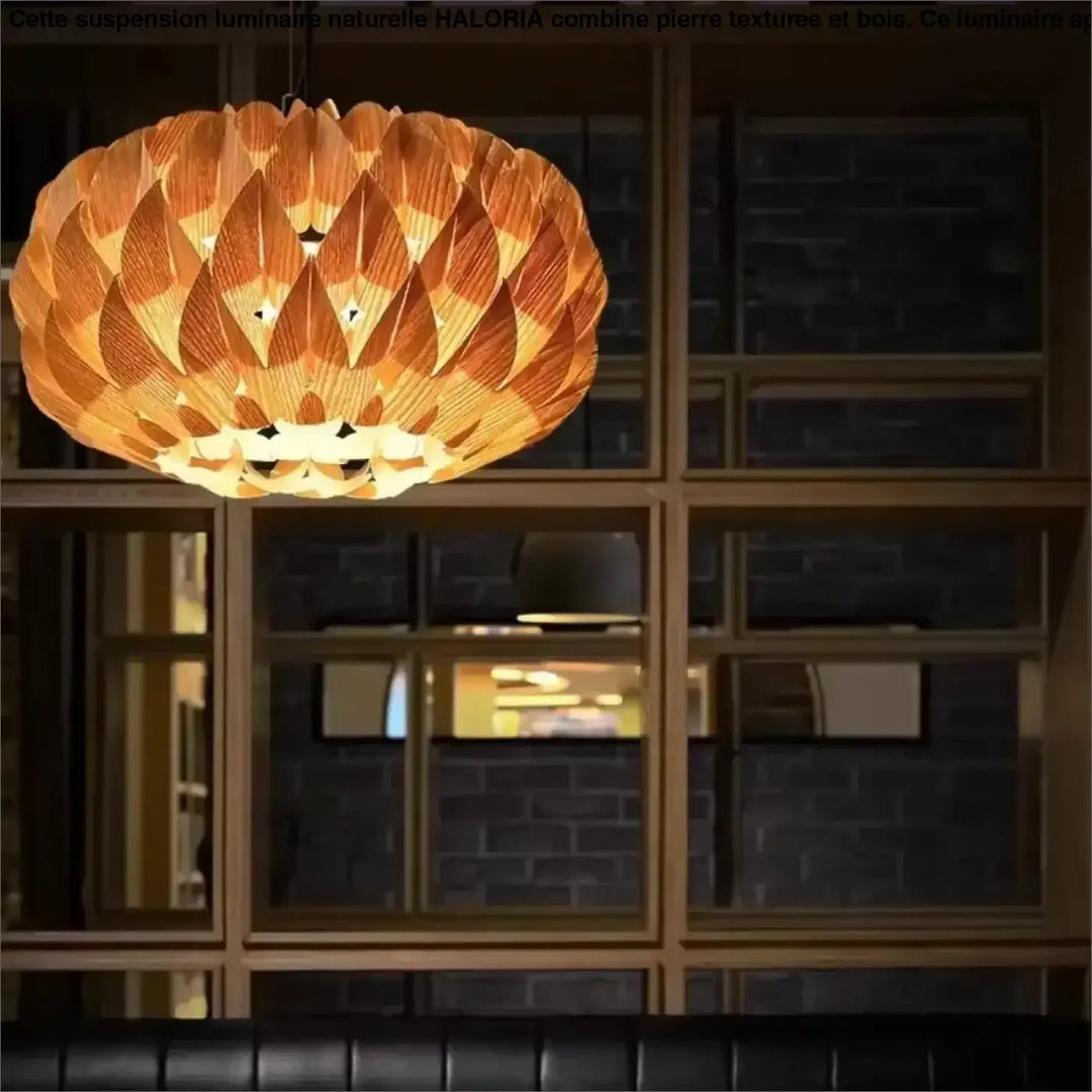 Suspension luminaire en bois design artisanal moderne beige