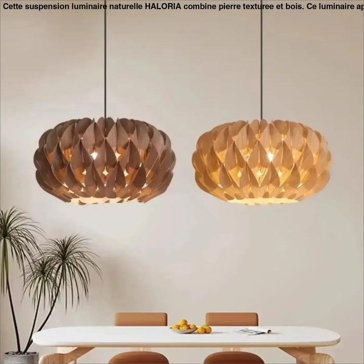 Suspension luminaire en bois design artisanal moderne beige