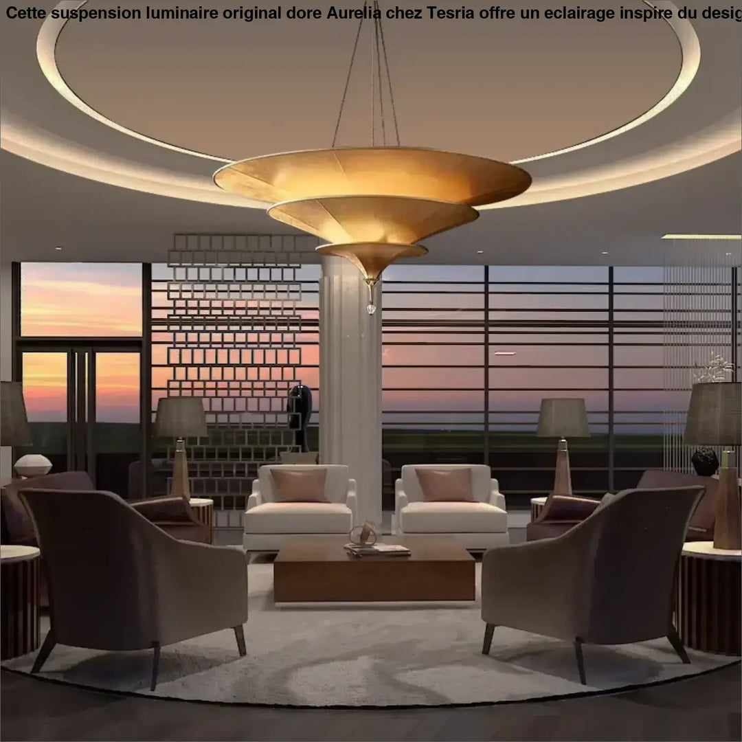 Suspension luminaire original doré inspiré du design oriental

