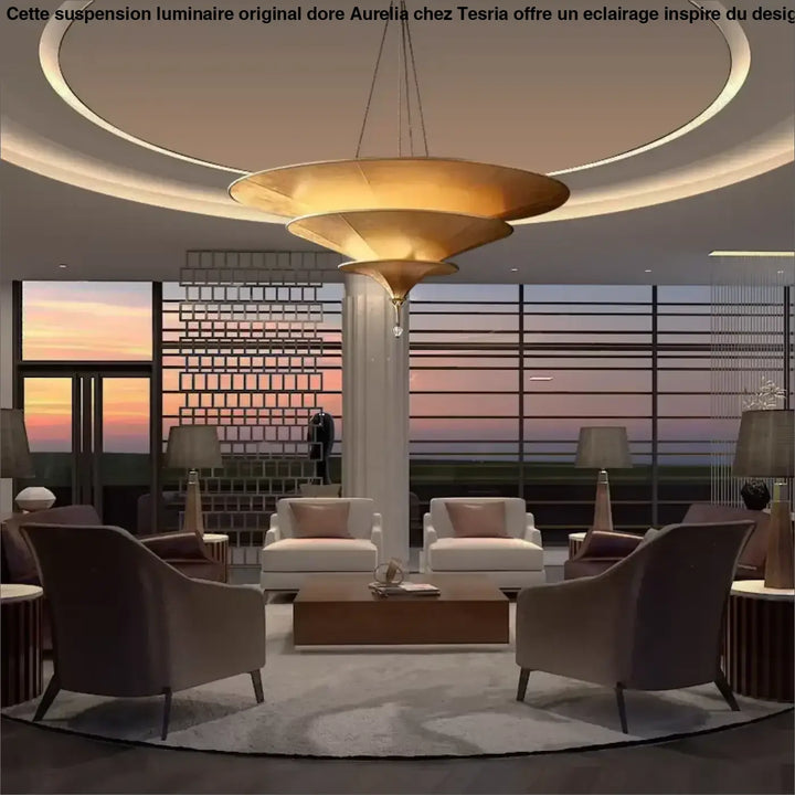 Suspension luminaire original doré inspiré du design oriental

