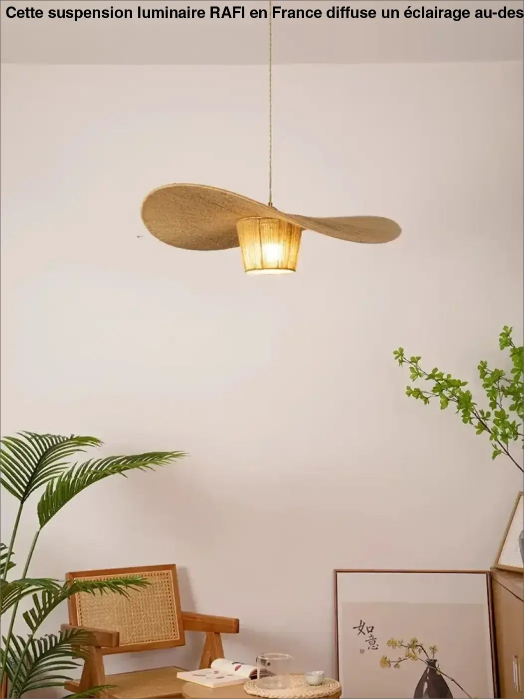 Suspension rotin forme aile naturelle style bohème élégant

