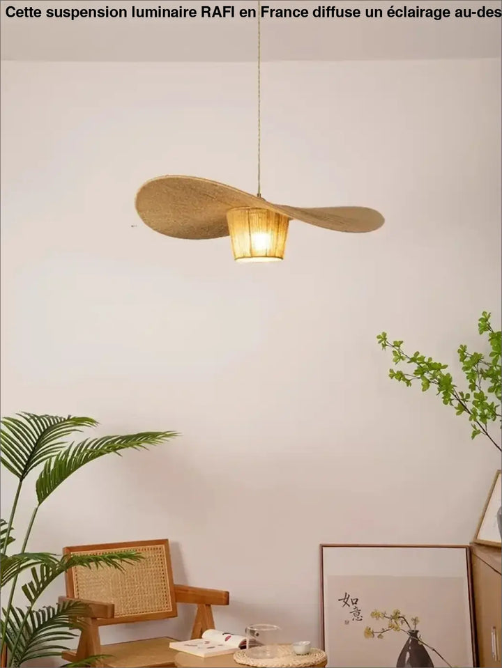 Suspension rotin forme aile naturelle style bohème élégant

