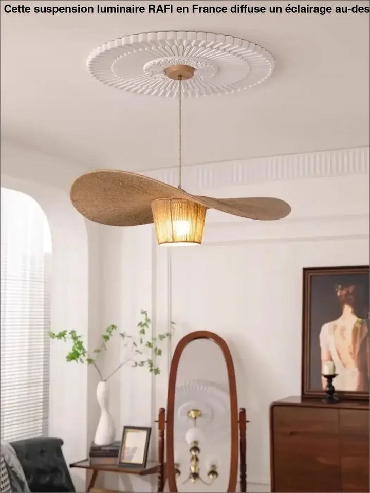 Suspension rotin forme aile naturelle style bohème élégant


