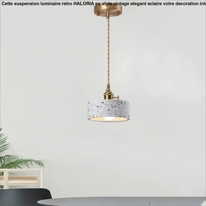 Suspension luminaire tosca avec abat-jour cylindrique en terrazzo et chaîne cordon réglable en finition laiton