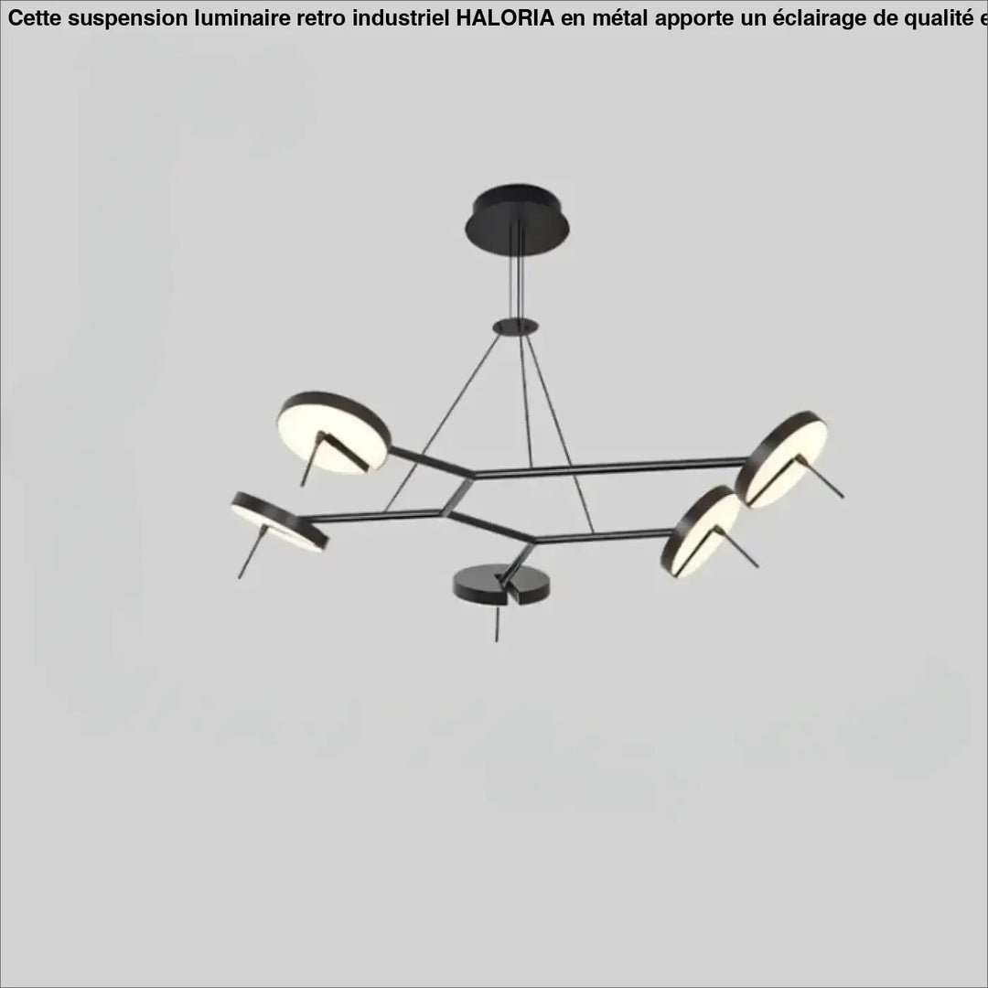 Suspension luminaire krosso en métal noir moderne avec cinq luminaires circulaires lumineux en design ramifié