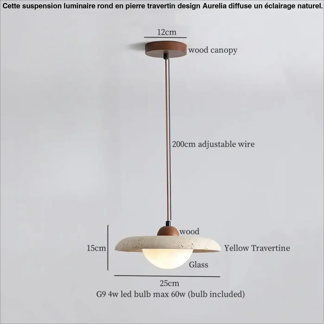 Suspension moderne en pierre jaune et verre opalin