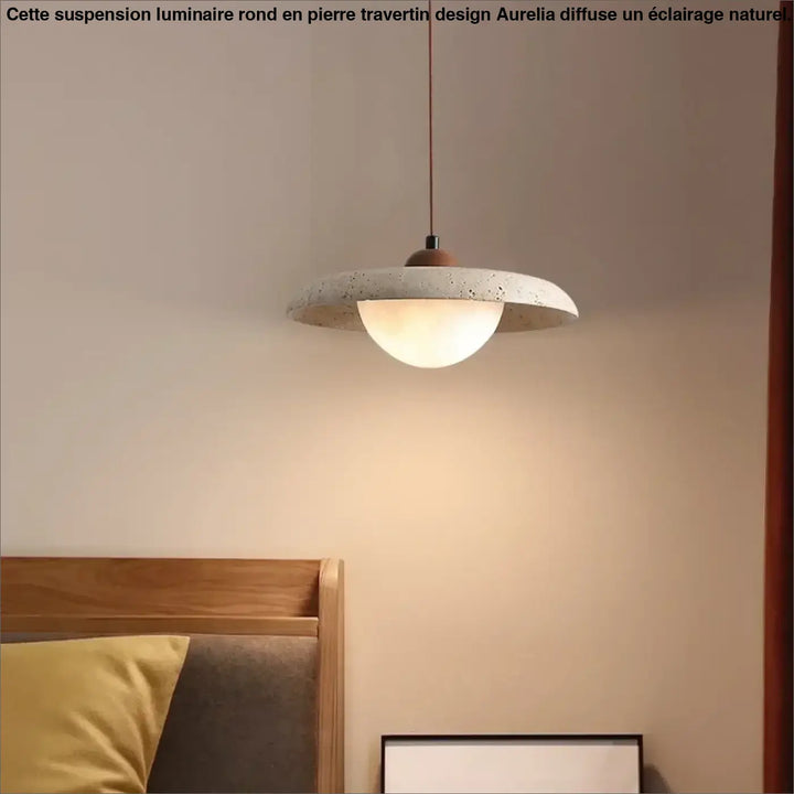 Suspension moderne en pierre jaune et verre opalin