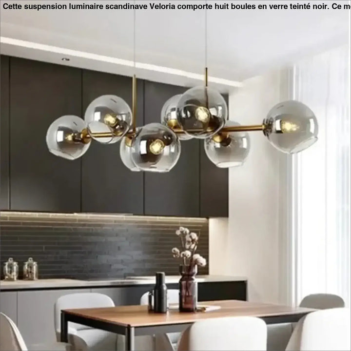 Suspension luminaire scandinave avec 8 boules en verre teinté noir

