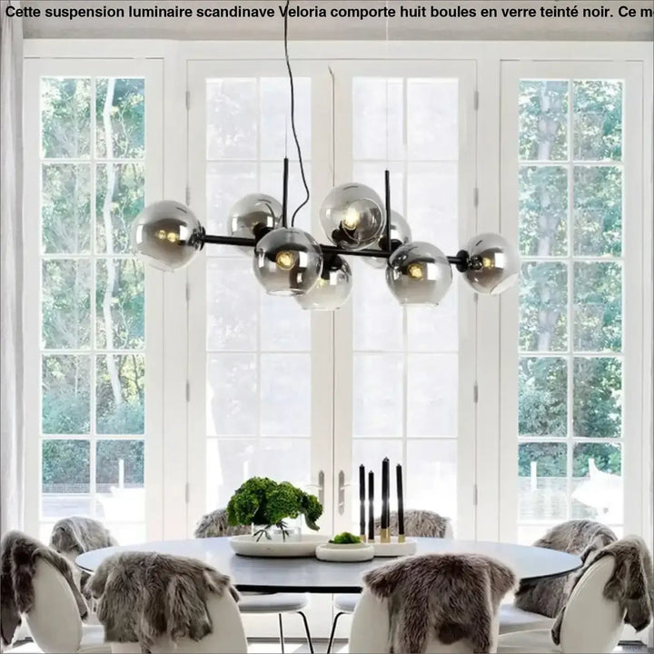 Suspension luminaire scandinave avec 8 boules en verre teinté noir


