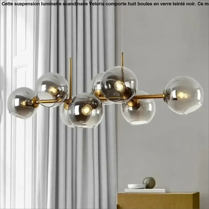 Suspension luminaire scandinave avec 8 boules en verre teinté noir

