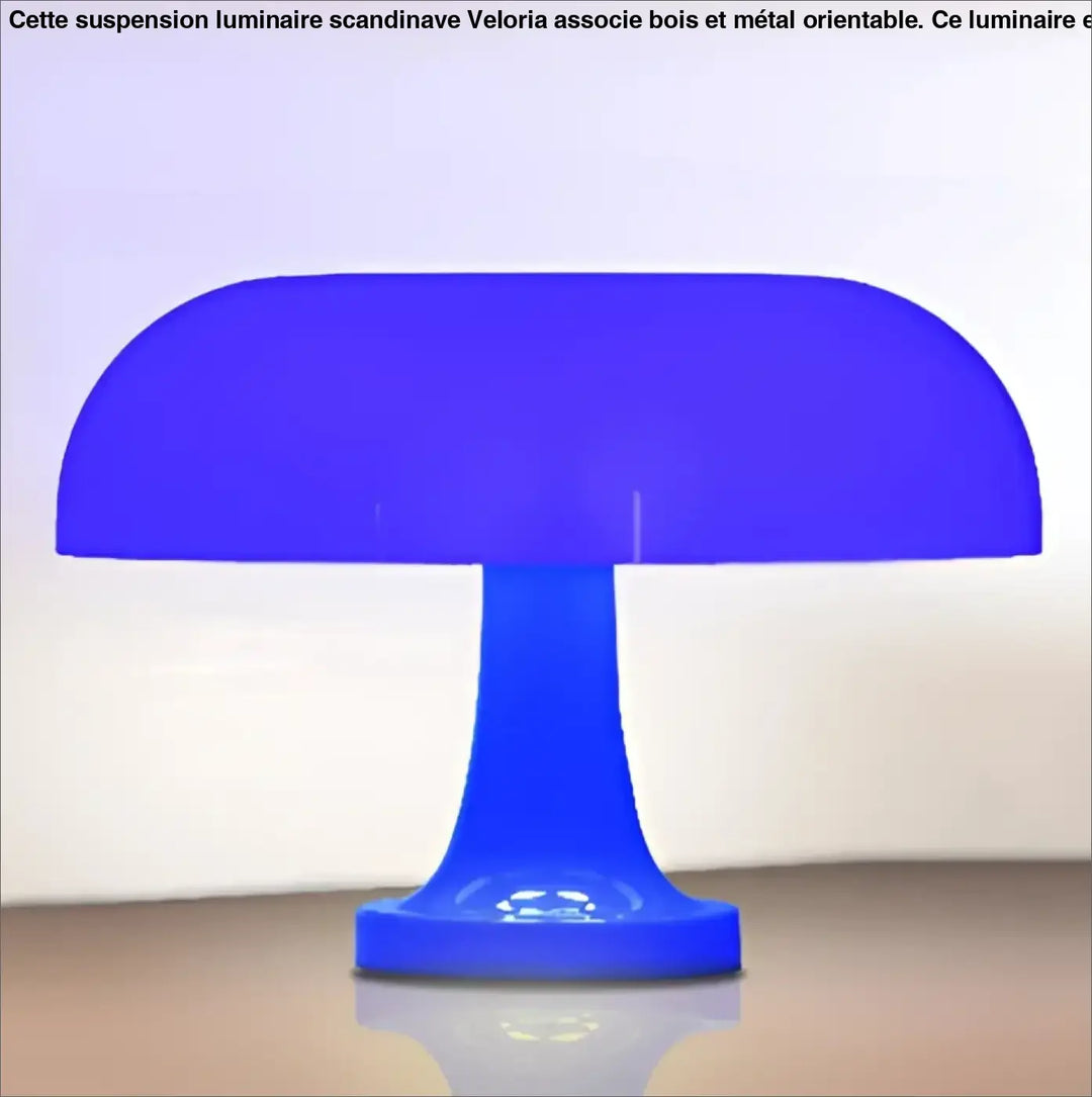 Lampe de table en acrylique bleu vif en forme de champignon avec lumière chaude piles sont elles incluses