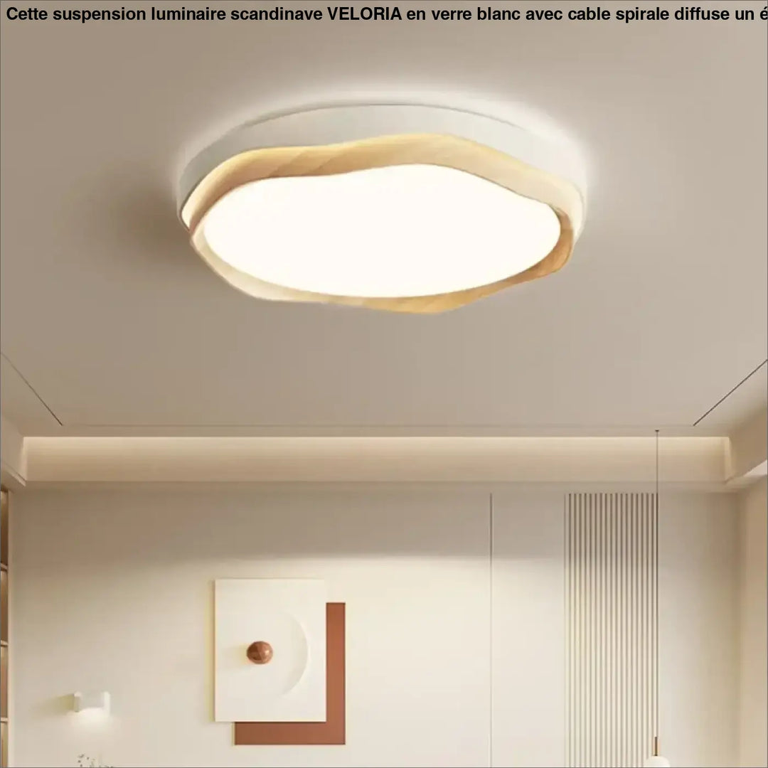 Luminaire plafonnier illou avec cadre en bois organique chaud et diffuseur blanc lisse moderne et rond