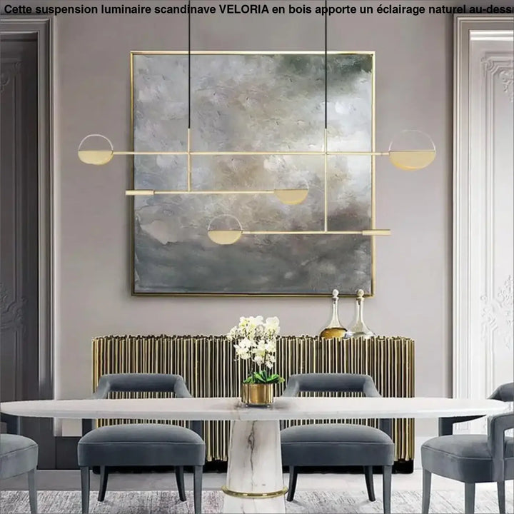 Suspension luminaire scandinave en métal doré avec abat-jours en verre translucide demi-sphériques moderne veloria