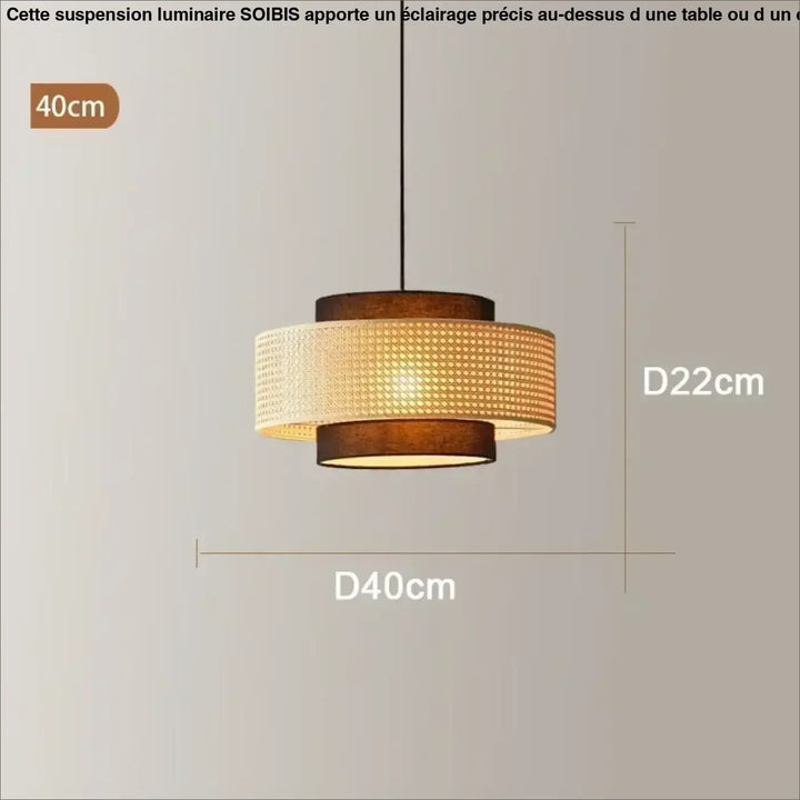 Suspension rotin design élégant forme tambour lumineux