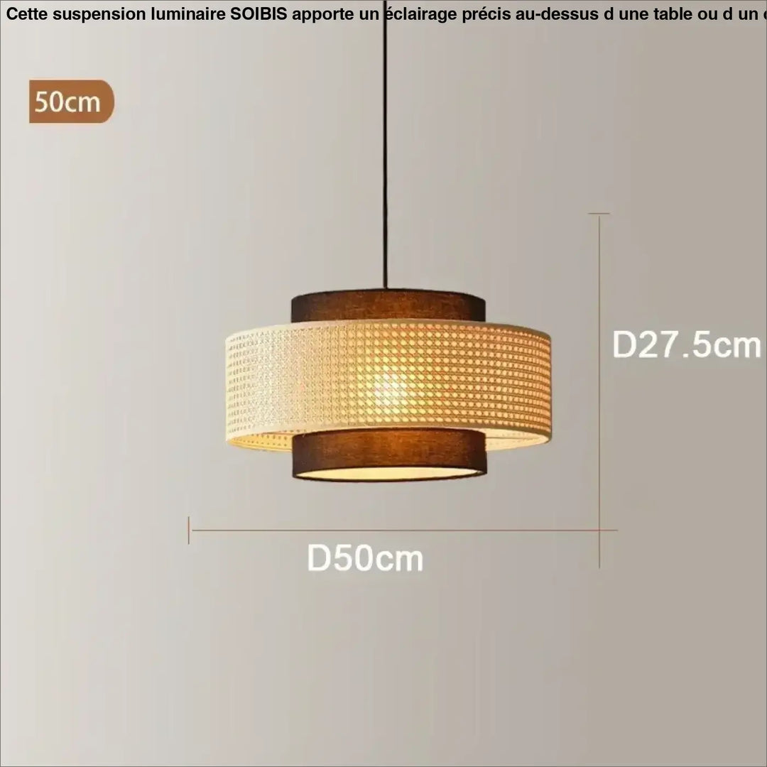 Suspension rotin design élégant forme tambour lumineux