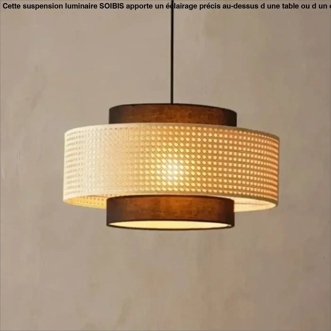 Suspension rotin design élégant forme tambour lumineux