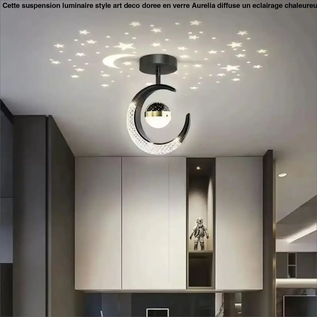 Plafonnier décoratif enfant lune suspendue étoilée design