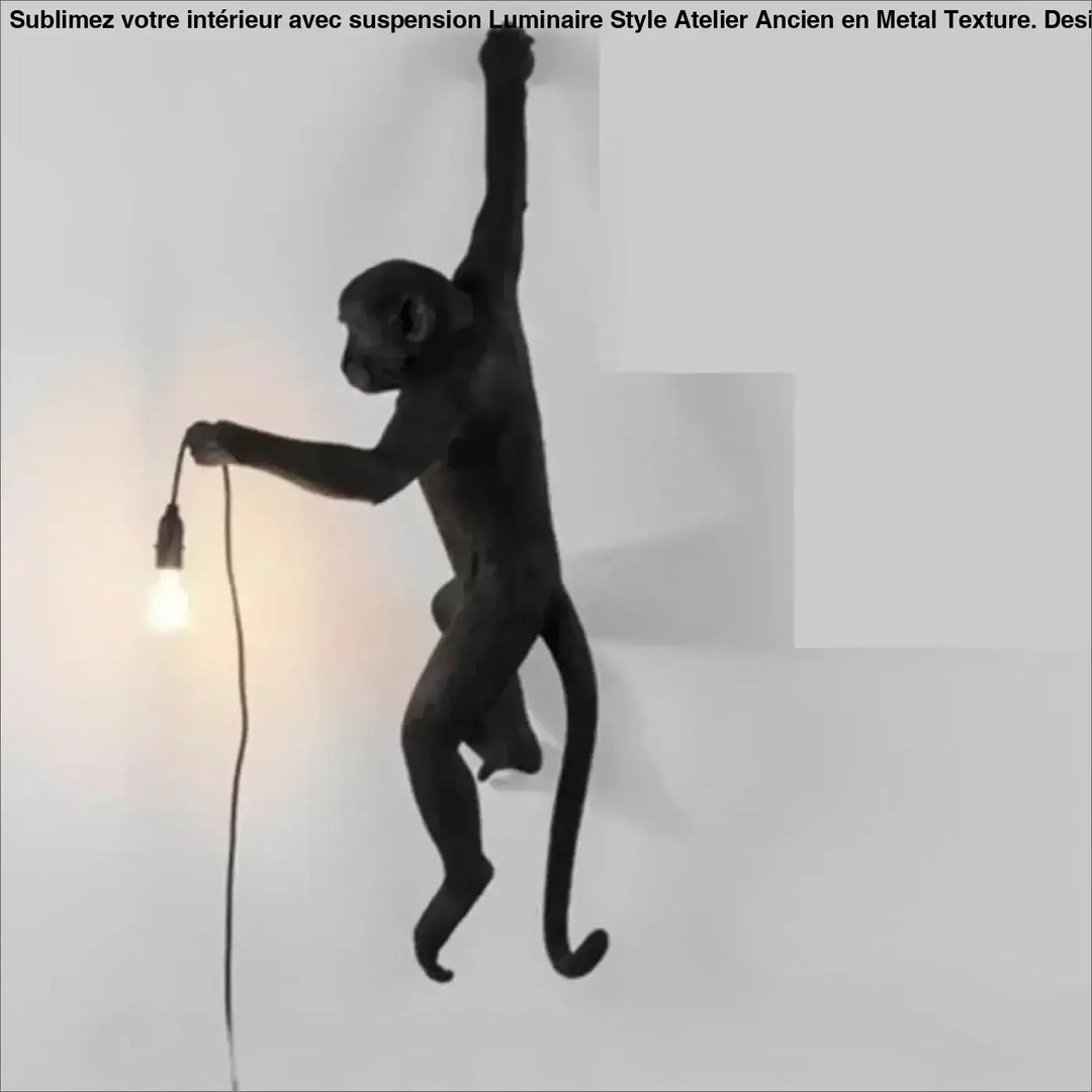 Applique murale singe noire avec ampoule suspendue et cordon design artistique modèle fikki