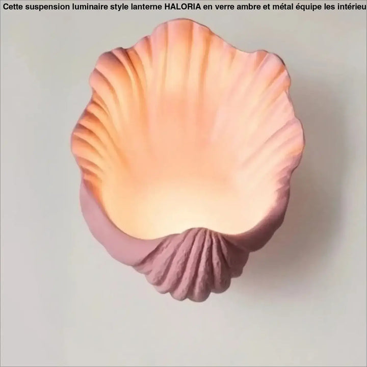 Applique murale akora en forme de coquille marine rose pâle avec une lumière chaude intérieure murale design