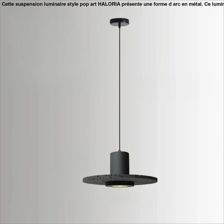 Suspension luminaire danys noire moderne avec abat-jour cylindrique et base circulaire texturée pour salle à manger pierre trou noir