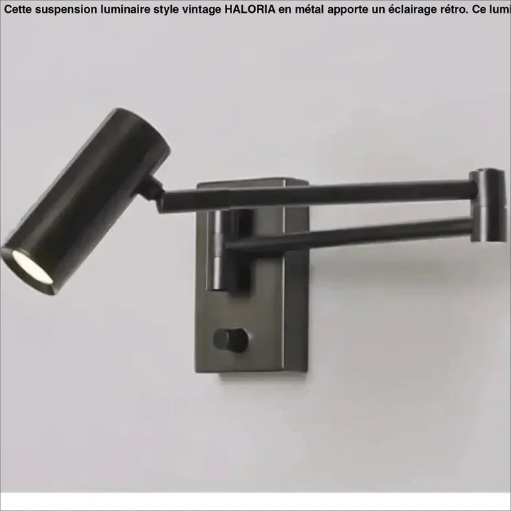 Applique murale fokus noire mate avec spot cylindre ajustable et bras articulés pour éclairage mural intérieur