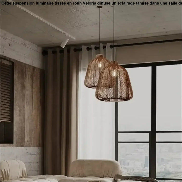 Suspension luminaire tissée en rotin pour salle de bain moderne

