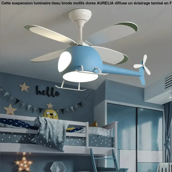 Plafonnier hélicoptère enfant avec ventilateur au design doux