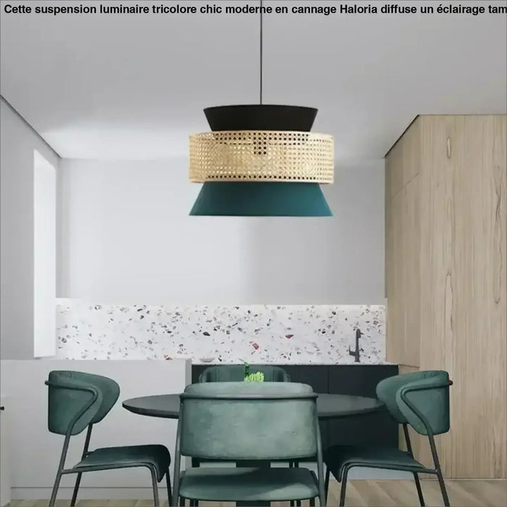 Suspension luminaire tricolore chic moderne en cannage


