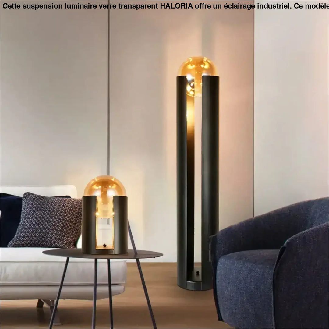 Lampadaire moderne en noir avec boule en verre design élégant