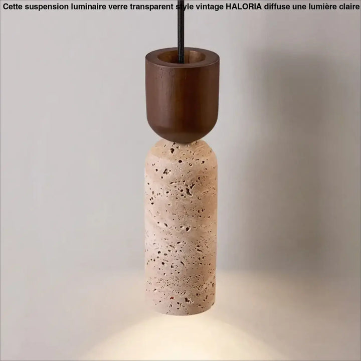 Suspension luminaire design en pierre naturelle et bois