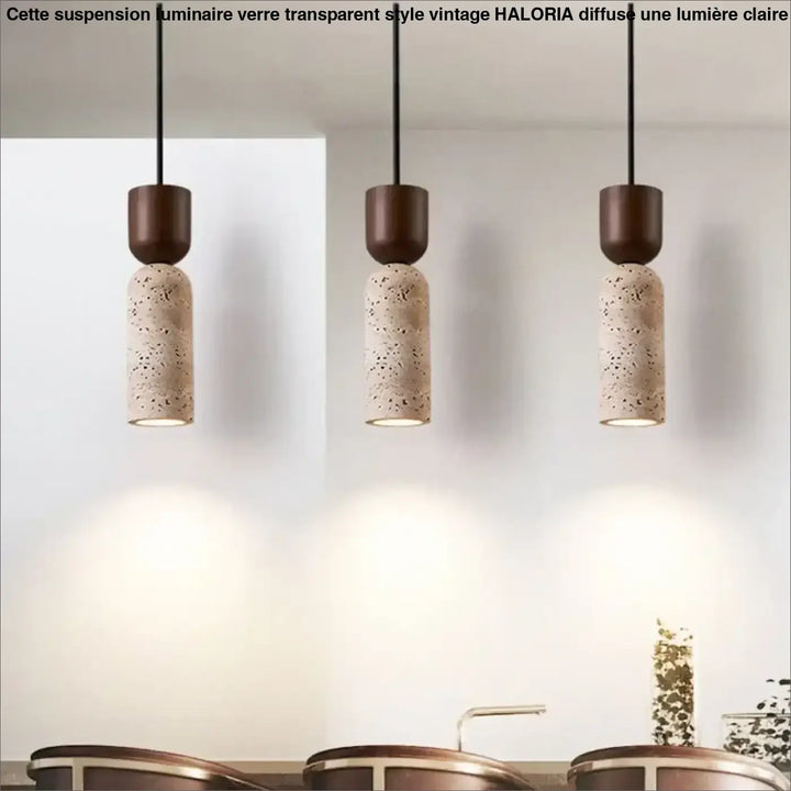 Suspension luminaire design en pierre naturelle et bois