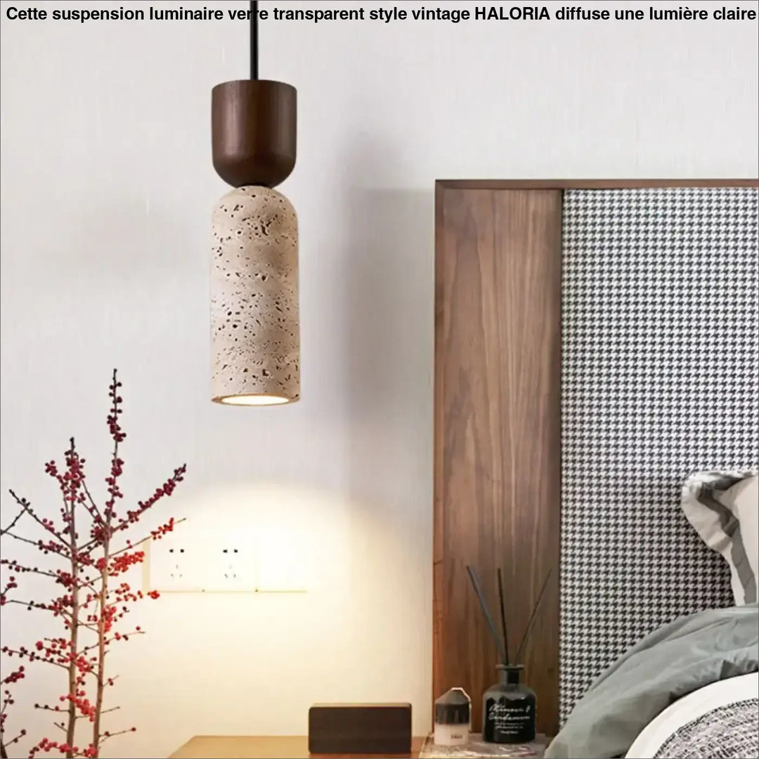 Suspension luminaire design en pierre naturelle et bois