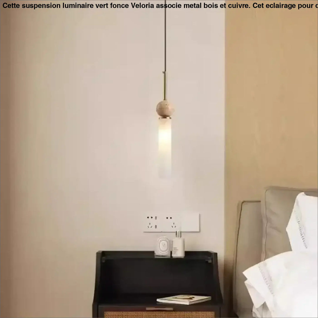 Suspension luminaire scandinave en pierre bois et en verre opale