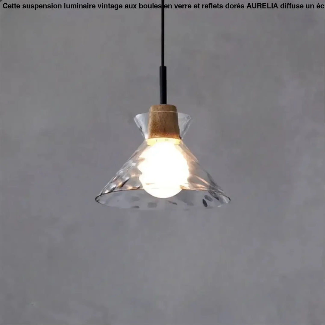 Suspension luminaire tukai moderne avec abat-jour en verre transparent texturé et col en liège naturel