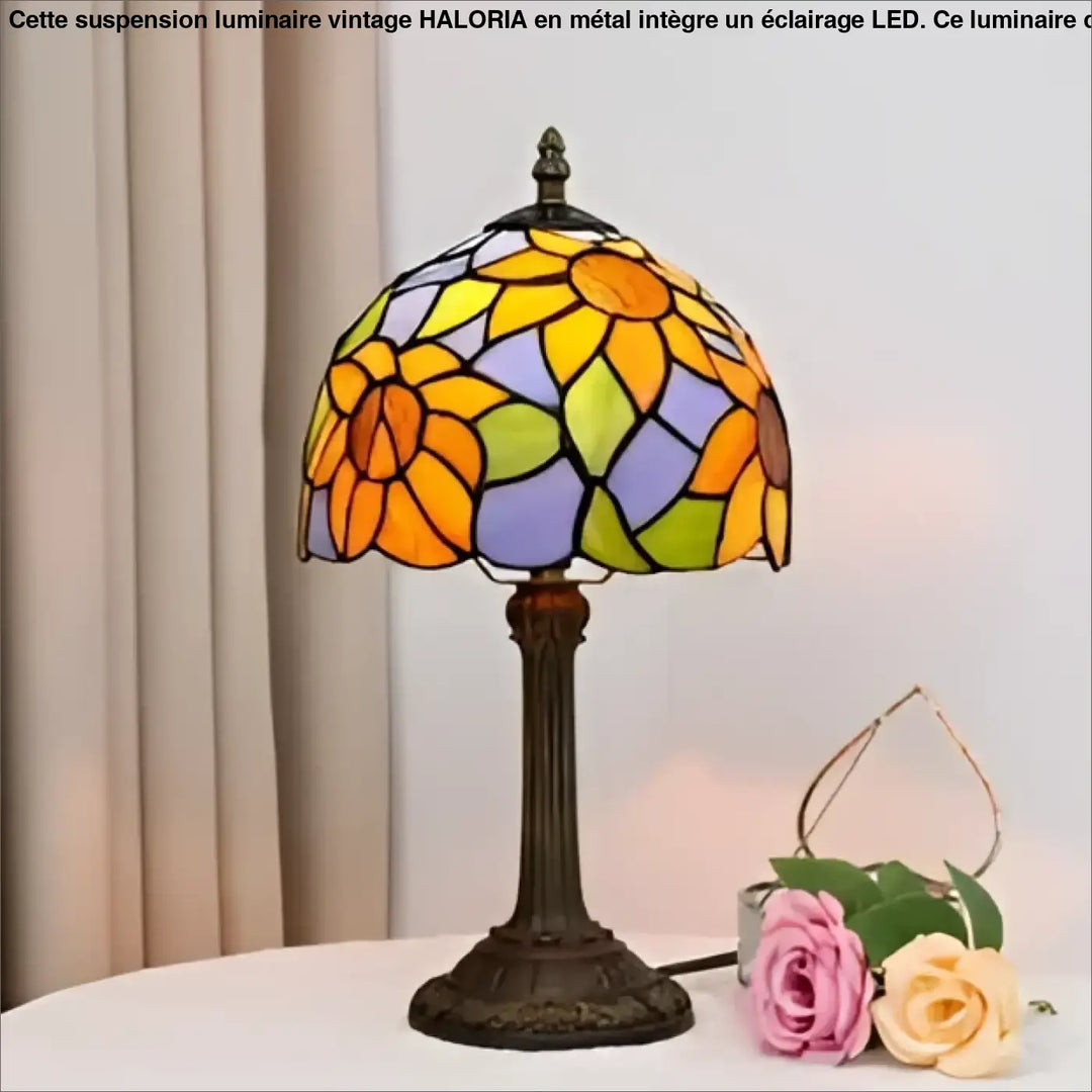 Lampe de chevet lampe de chevet antika en luminaire antique avec design vintage en verre teinté orange jaune vert violet sur base bronze