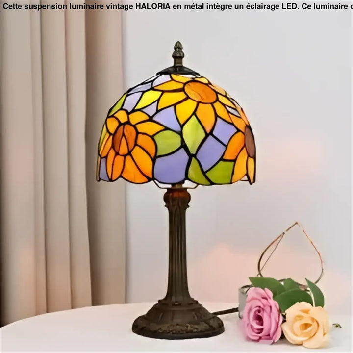 Lampe de chevet lampe de chevet antika en luminaire antique avec design vintage en verre teinté orange jaune vert violet sur base bronze