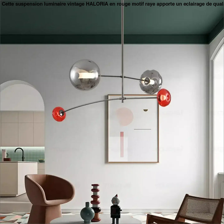 Suspension luminaire artistique métallique et verre coloré chic