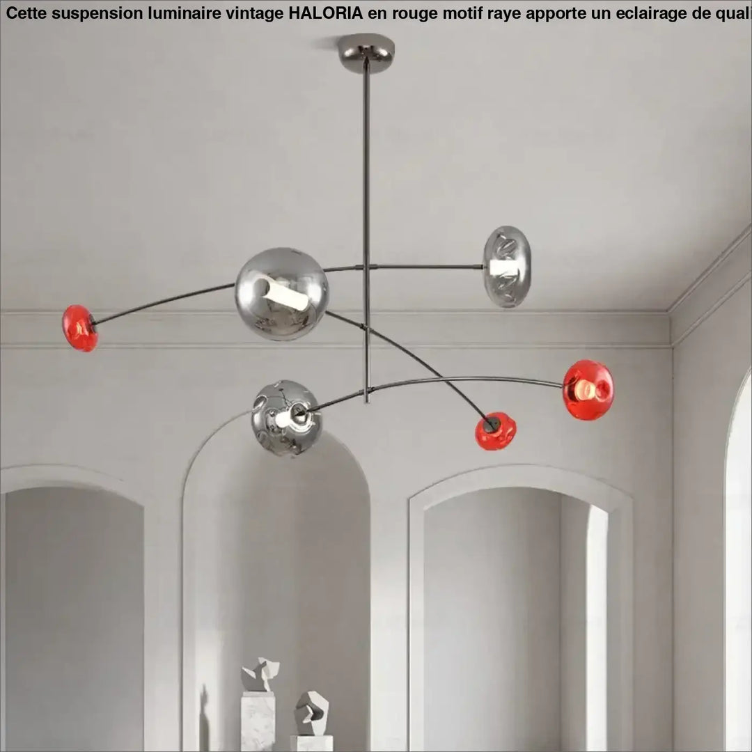 Suspension luminaire artistique métallique et verre coloré chic