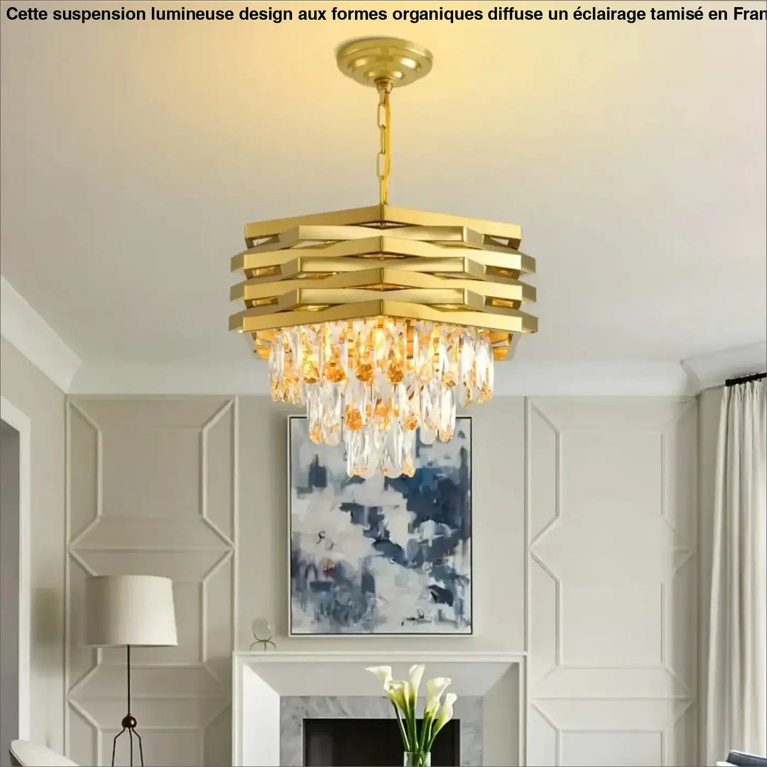 Suspension moderne dorée avec cristaux style luxe chic