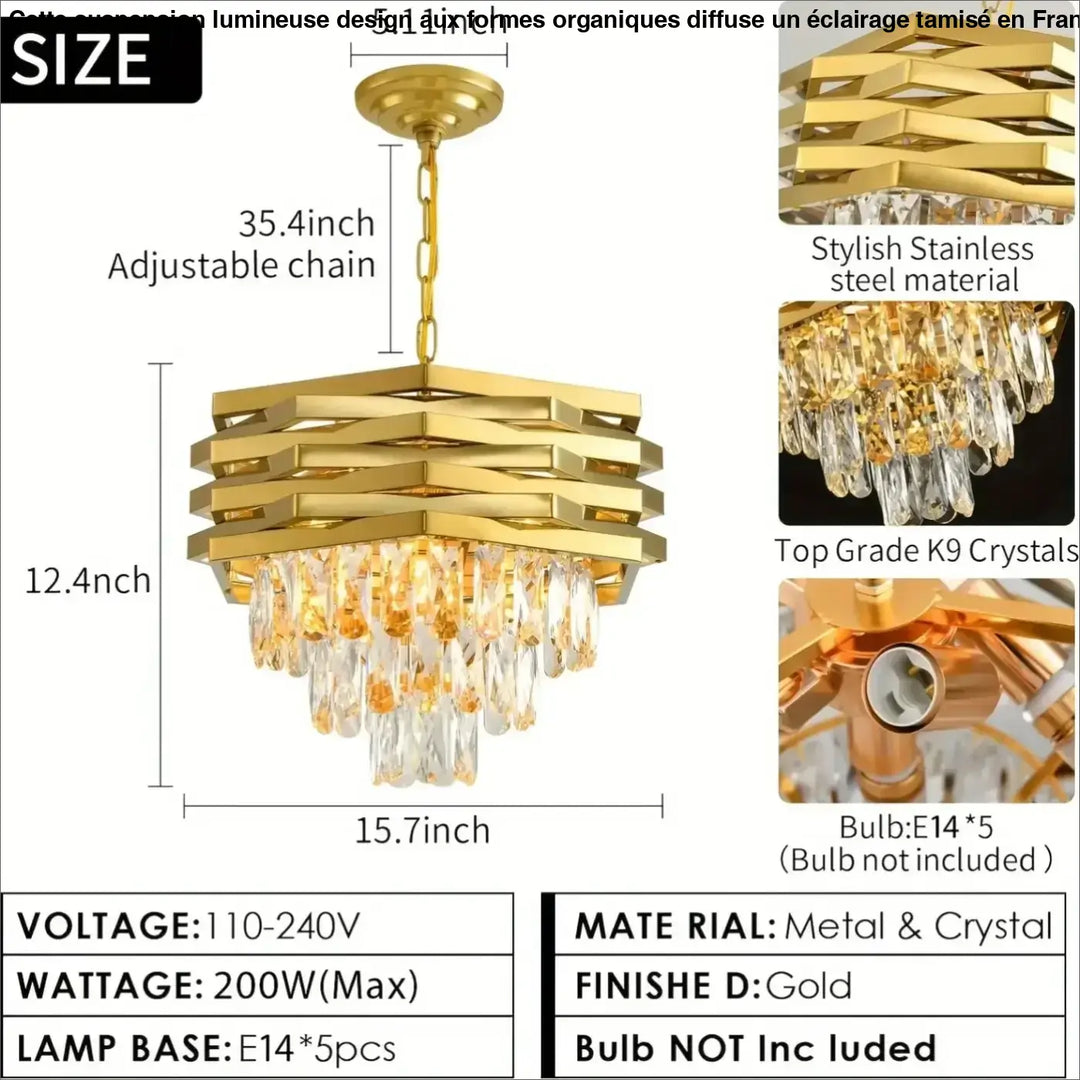 Suspension moderne dorée avec cristaux style luxe chic