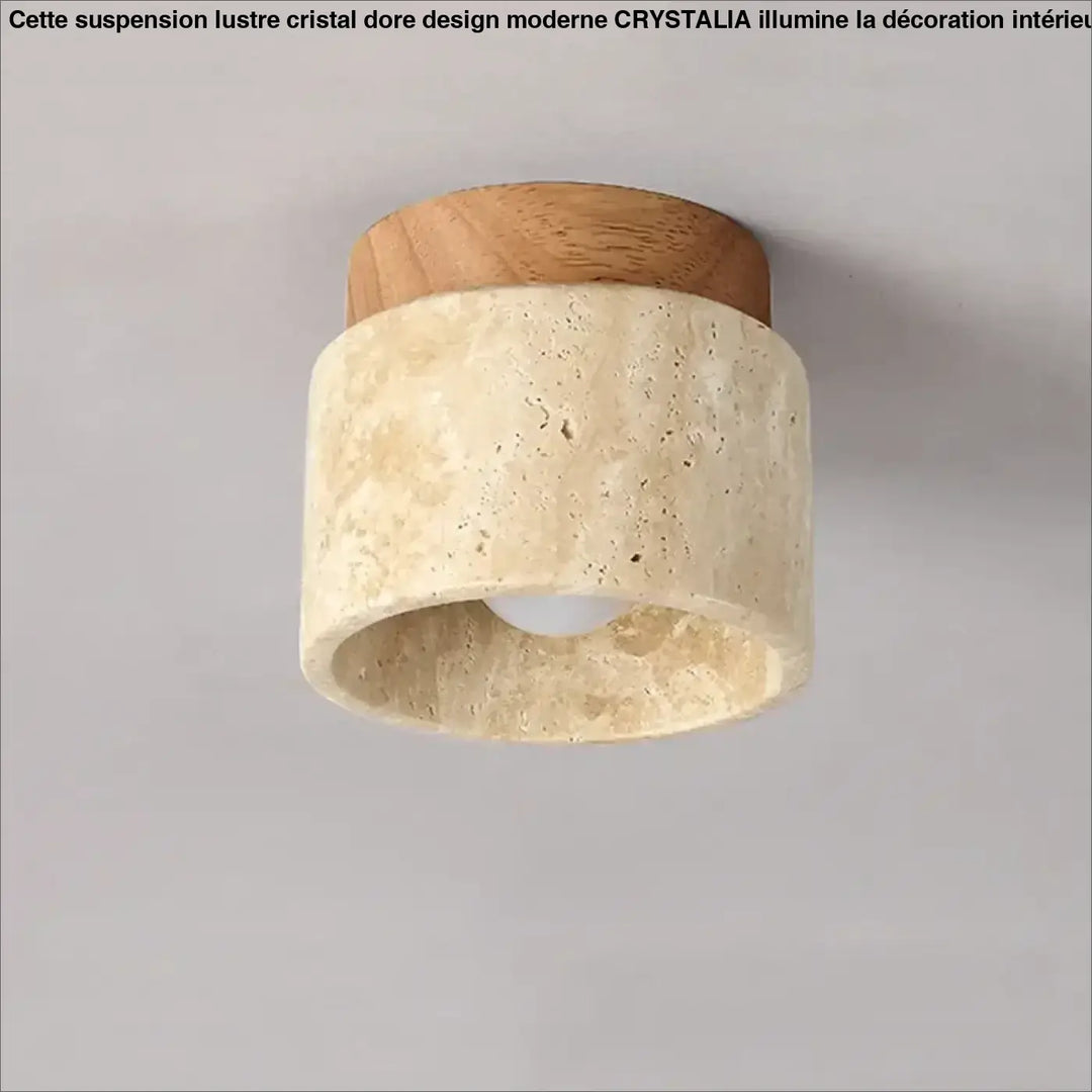 Plafonnier led pierre et bois pour entrée ou salon élégant