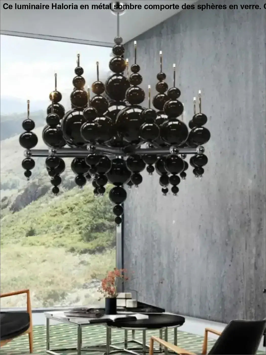 Suspension Lustre Noir Boules Design Moderne Luxueux

