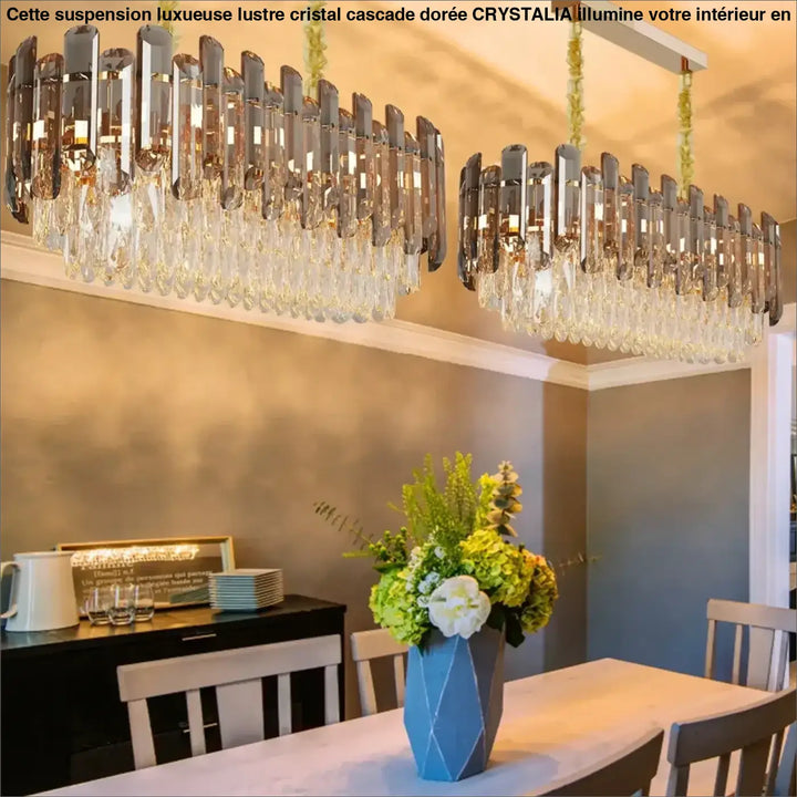Suspension luminaire élégante en cristal avec reflets dorés
